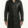 Single Breasted Black Leather Trench Coat for men