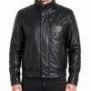 Triple Pocket Leather Bomber Jacket for Men