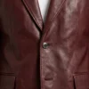 Two Button Mens Maroon Leather Blazer