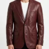 Buy Mens Two Button Maroon Leather Blazer