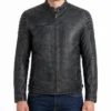 Washed Black Distressed Cafe Racer Jacket for Men