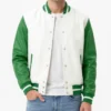 Mens White and Green Varsity Leather Jacket