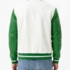 Mens White and Green Leather Varsity Jacket