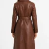Womens Mid Length Cognac Waxed Leather Coat