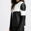Monochrome Racer Leather Jacket For Womens