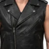 Motorcycle Black Leather Vest For Men