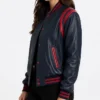Navy Varsity Style Leather Jacket Women