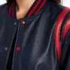 Navy Varsity Style Leather Jacket Womens