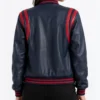 Womens Navy Varsity Style Leather Jacket