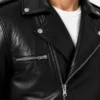 Negan Black Asymmetrical Belted Biker Leather Jacket For Mens