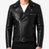 Negan Black Asymmetrical Belted Biker Leather Jacket Men