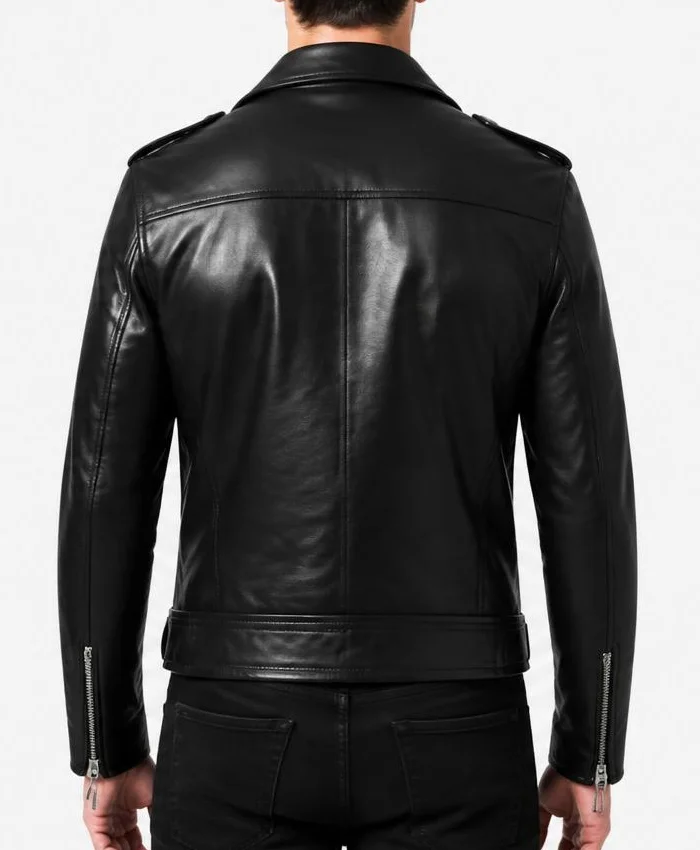 Negan Black Asymmetrical Belted Biker Leather Jacket Mens