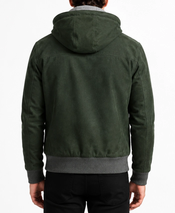 Nintenzo Green Hooded Suede Bomber Jacket
