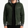 Nintenzo Green Hooded Suede Bomber Jacket
