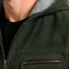 Nintenzo Green Hooded Suede Bomber Jacket For Mens
