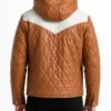 Norman Tan Hooded Bomber Leather Puffer Jacket