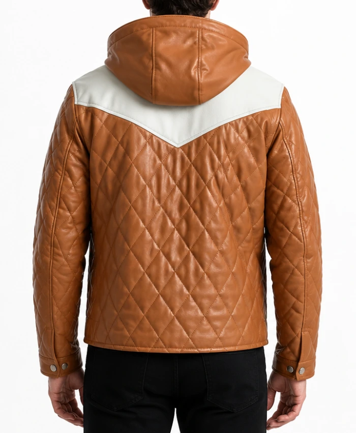 Norman Tan Hooded Bomber Leather Puffer Jacket