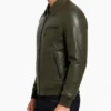 Olive Green Quilted Shoulders Leather Bomber Jacket Mens