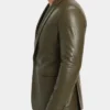 Olive Green Single Button Leather Blazer For Mens