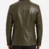 Mens Olive Green Single Button Leather Blazer