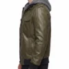Olive Green Waxed Leather Jacket with Removable Hood