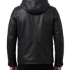 Onyx Black Leather Hooded Jacket