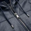 Mens Navy Blue Hooded Leather Jacket
