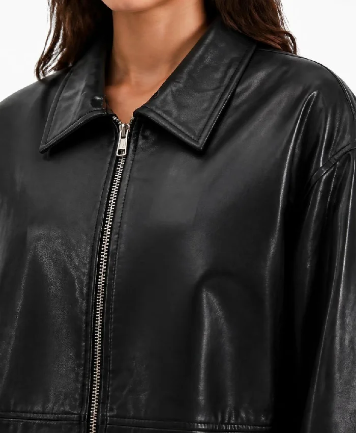 Oversized Black Leather Jacket Women