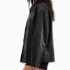 Oversized Black Leather Jacket Womens