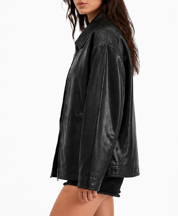 Oversized Black Leather Jacket Womens