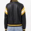 Womens Oversized Yellow and Black Leather Bomber Jacket