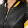 Oversized Yellow and Black Leather Bomber Jacket For Women