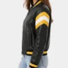 Oversized Yellow and Black Leather Bomber Jacket For Womens