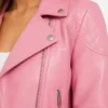 Pink Biker Style Leather Jacket Women