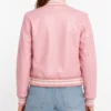 Womens Pink Leather Varsity Jacket