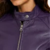 Purple Cafe Racer Leather Jacket Women