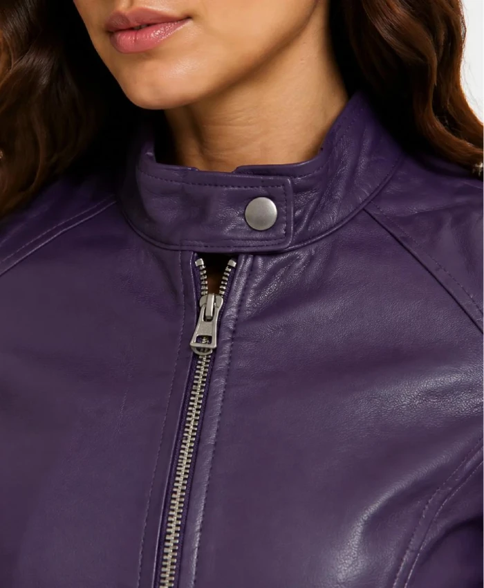 Purple Cafe Racer Leather Jacket Women