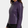 Purple Cafe Racer Leather Jacket Womens