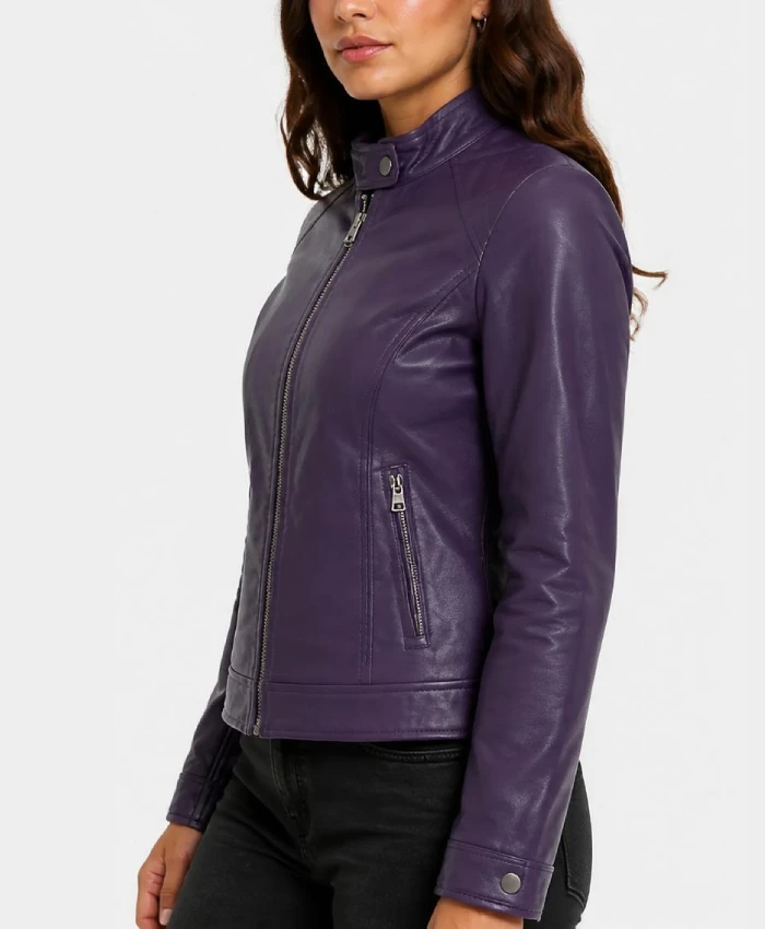 Purple Cafe Racer Leather Jacket Womens