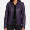 Womens Jose Purple Harrington Leather Jacket