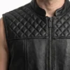 Quilted Shoulder Biker Leather Vest For Men
