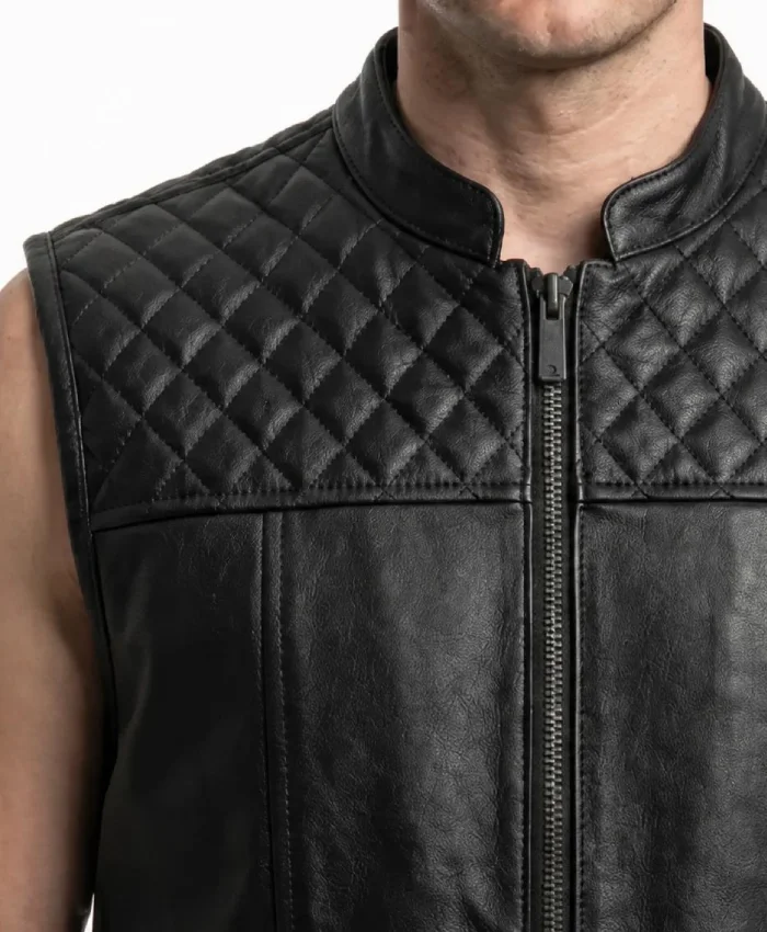 Quilted Shoulder Biker Leather Vest For Men