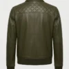 Mens Olive Green Quilted Shoulders Bomber Leather Jacket