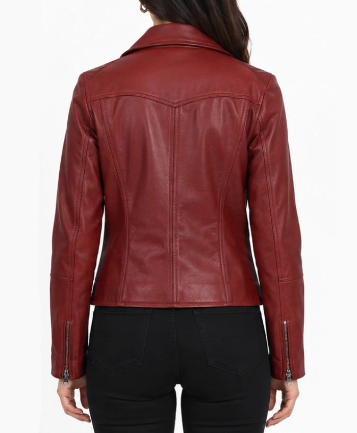 Womens Real Leather Asymmetrical Biker Style Jacket