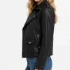 Real Leather Black Asymmetrical Biker Style Jacket For Womens