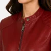 Real Leather Red Quilted Shoulders Biker Style Jacket Women