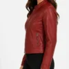 Real Leather Red Quilted Shoulders Biker Style Jacket Womens