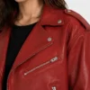 Red Biker Oversized Leather Jacket For Women