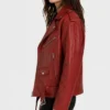 Red Biker Oversized Leather Jacket For Womens