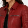 Red Biker Style Real Leather Jacket Women